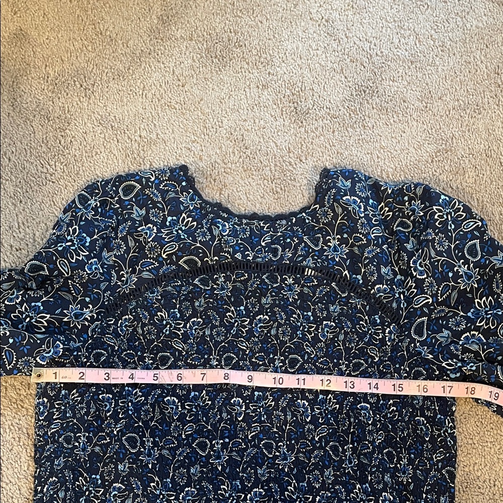 LOFT Dark Blue Floral Patterned Long Sleeve Blouse | Large NWT - Picture 13 of 14